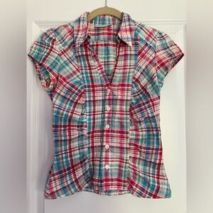 Plaid Button-Up Pink/Blue Women's Top